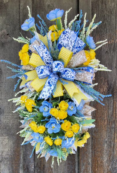 Yellow & Blue Floral Swag Wreath